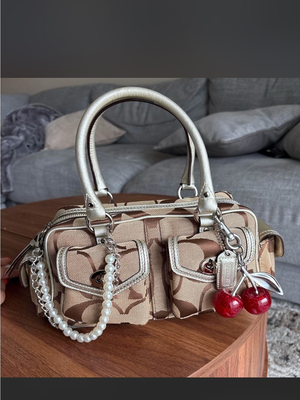 Coach Signature Canvas Satchel with Silver Trim